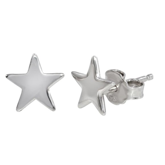 Sterling Silver 925 Rhodium Plated Star Stud Earrings - Picture 1 of 6